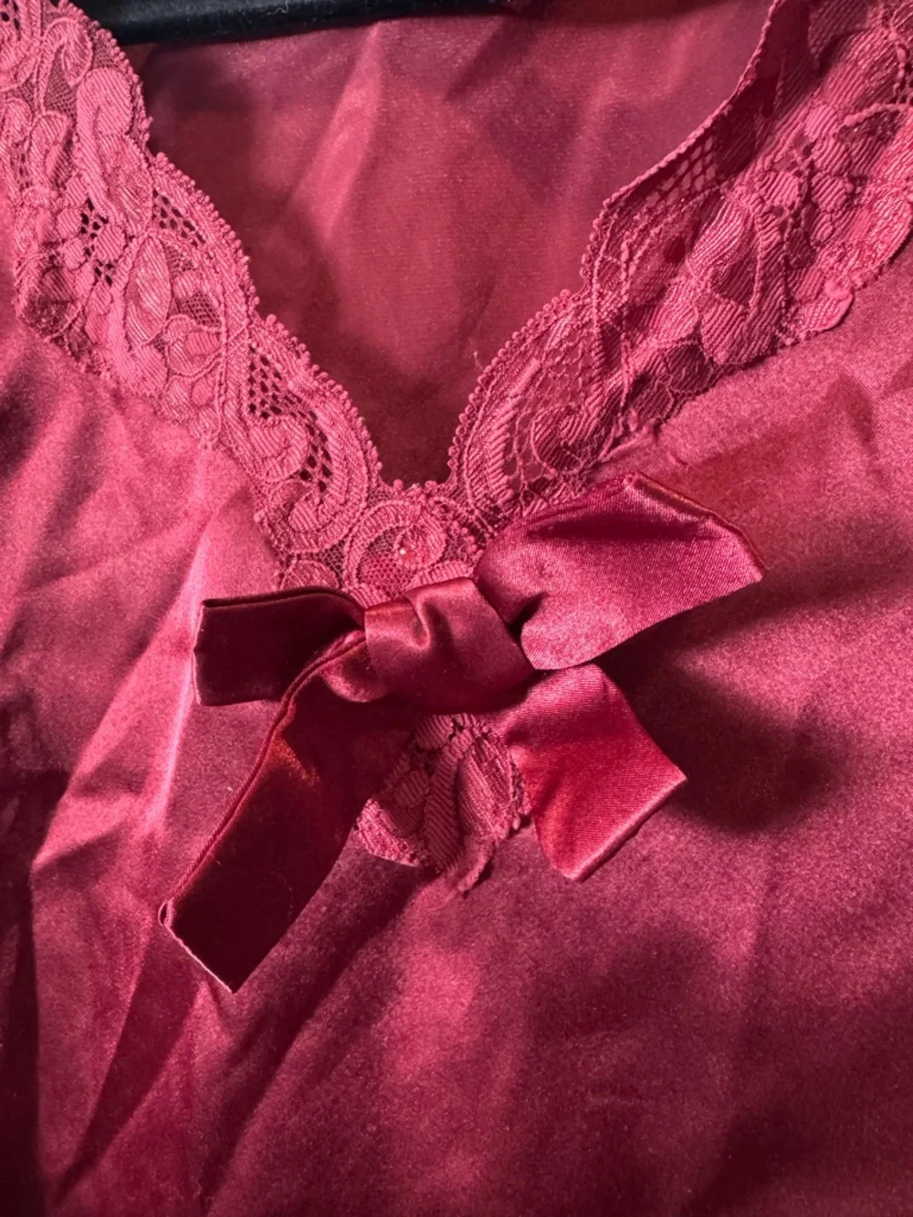 Vintage Satin Lace-Trim Nightdress - Burgundy by